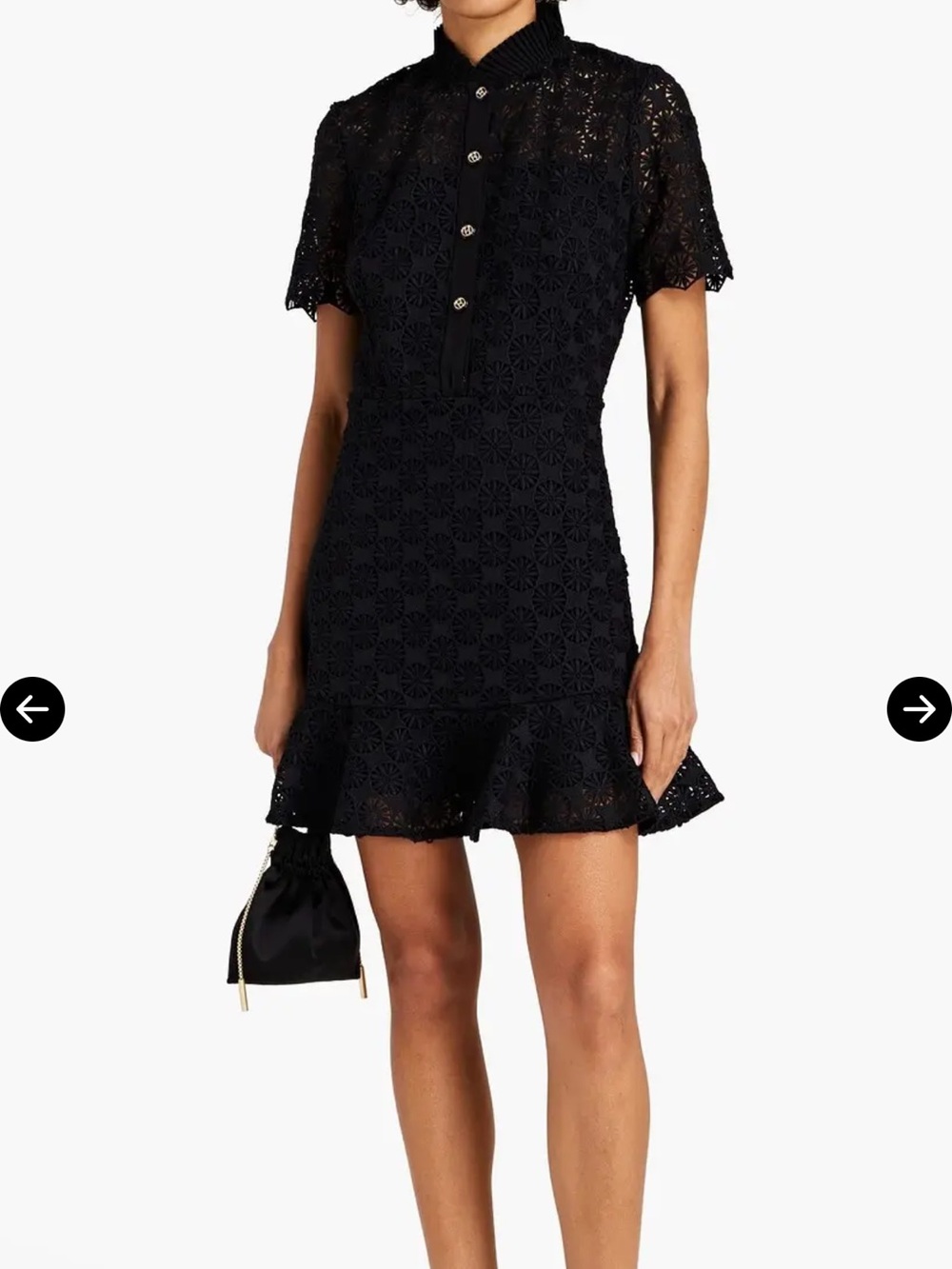 Black Lace Short-Sleeve Ruffle-Hem Mini Dress